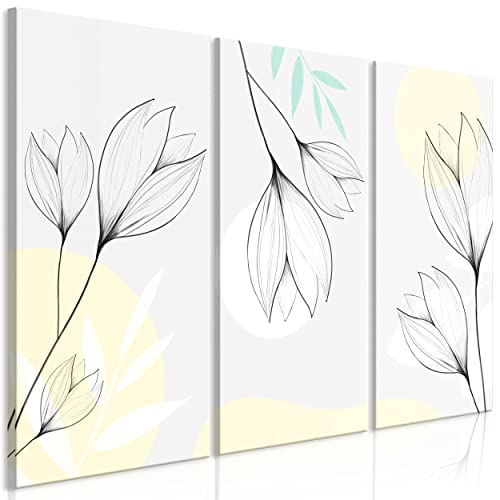 decomonkey Bilder Blumen 90x60 cm 3 Teilig Wandbild Groß Leinwandbild XXL Deko Wohnzimmer Schlafzimmer Büro Wanddeko Leinwand Pictures For Wall Poster Wall Painting Modern Natur weiß grau gelb von decomonkey