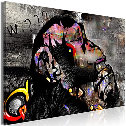 decomonkey Bilder AFFE Banksy 60x40 cm 1 Teilig Leinwandbilder Bild auf Leinwand Vlies Wandbild Kunstdruck Wanddeko Wand Wohnzimmer Wanddekoration Deko Tiere Gorilla Bunt Street Art Abstrakt von decomonkey