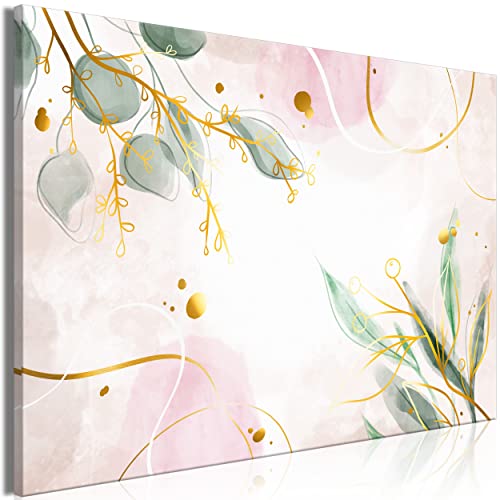 decomonkey Bilder Abstrakt Blumen 60x40 cm 1 Teilig Leinwandbilder Bild auf Leinwand Vlies Wandbild Kunstdruck Wanddeko Wand Wohnzimmer Wanddekoration Deko Pflanzen Rosa Grün Modern Pastelle von decomonkey