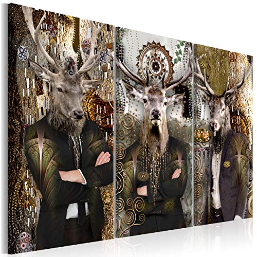 decomonkey Bilder Abstrakt Hirsch 135x90 cm 3 Teilig Wandbild Groß Leinwandbild XXL Deko Wohnzimmer Schlafzimmer Büro Wanddeko Leinwand Pictures For Wall Poster Wall Painting Menschen Tiere von decomonkey