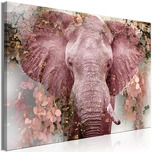 decomonkey Bilder Abstrakt Tiere 60x40 cm 1 Teilig Leinwandbilder Bild auf Leinwand Vlies Wandbild Kunstdruck Wanddeko Wand Wohnzimmer Wanddekoration Deko Pflanzen Rosa Elefant von decomonkey