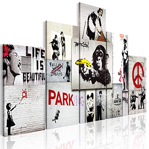 decomonkey Bilder Banksy 100x50 cm 5 Teilig Leinwandbilder Bild auf Leinwand Wandbild Kunstdruck Wanddeko Wand Wohnzimmer Wanddekoration Deko Street Art Affe von decomonkey