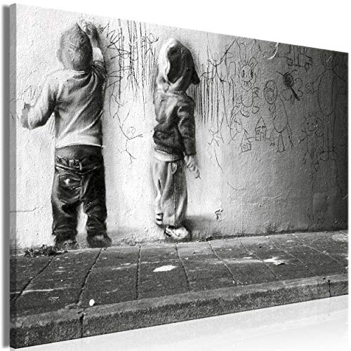 decomonkey Bilder Banksy Graffiti 60x40 cm 1 Teilig Leinwandbilder Bild auf Leinwand Vlies Wandbild Kunstdruck Wanddeko Wand Wohnzimmer Wanddekoration Deko Street Art von decomonkey