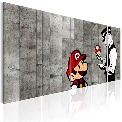 decomonkey Bilder Banksy Mario 225x90 cm XXL 5 Teilig Leinwandbilder Bild auf Leinwand Wandbild Kunstdruck Wanddeko Wand Wohnzimmer Wanddekoration Deko Street Art von decomonkey