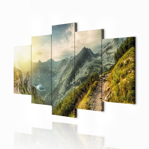 decomonkey Bilder Berge 150x75 cm XXL 5 Teilig Leinwandbilder Bild auf Leinwand Vlies Wandbild Kunstdruck Wanddeko Wand Wohnzimmer Wanddekoration Deko Natur Landschaft von decomonkey