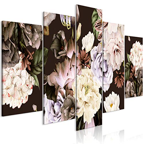 decomonkey Bilder Blumen 100x50 cm 5 Teilig Leinwandbilder Bild auf Leinwand Vlies Wandbild Kunstdruck Wanddeko Wand Wohnzimmer Wanddekoration Deko Rose Lilie Natur von decomonkey