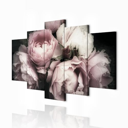 decomonkey Bilder Blumen 100x50 cm 5 Teilig Leinwandbilder Bild auf Leinwand Wandbild Kunstdruck Wanddeko Wand Wohnzimmer Wanddekoration Deko Rose Natur von decomonkey