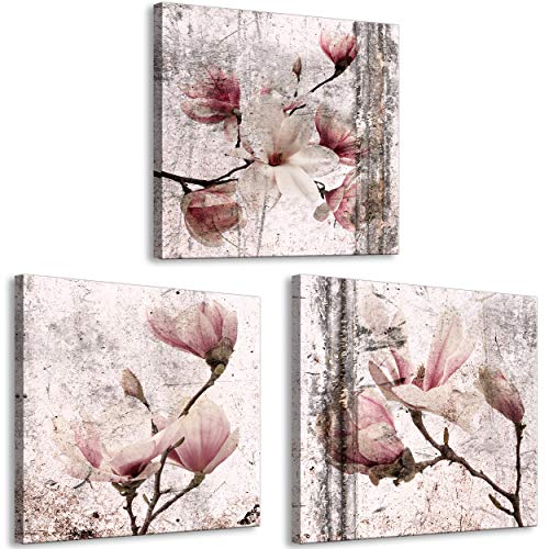 decomonkey Bilder Blumen 120x40 cm 3 Teilig Wandbild Groß Leinwandbild XXL Deko Wohnzimmer Schlafzimmer Büro Wanddeko Leinwand Pictures For Wall Poster Wall Painting Magnolie Natur von decomonkey