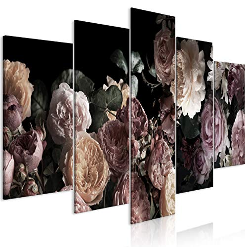 decomonkey Bilder Blumen 150x75 cm 5 Teilig Leinwandbilder Bild auf Leinwand Vlies Wandbild Kunstdruck Wanddeko Wand Wohnzimmer Wanddekoration Deko Rose Natur von decomonkey