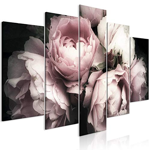 decomonkey Bilder Blumen 150x75 cm 5 Teilig Leinwandbilder Bild auf Leinwand Wandbild Kunstdruck Wanddeko Wand Wohnzimmer Wanddekoration Deko Rose Natur von decomonkey