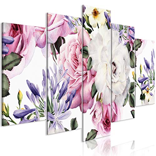 decomonkey Bilder Blumen 150x75 cm 5 Teilig Leinwandbilder Bild auf Leinwand Wandbild Kunstdruck Wanddeko Wand Wohnzimmer Wanddekoration Deko Rose bunt von decomonkey