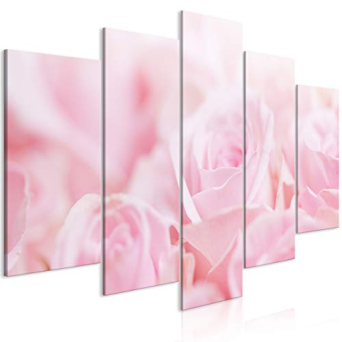 decomonkey Bilder Blumen 200x100 cm 5 Teilig Leinwandbilder Bild auf Leinwand Wandbild Kunstdruck Wanddeko Wand Wohnzimmer Wanddekoration Deko Rose von decomonkey