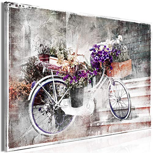 decomonkey Bilder Blumen 60x40 cm 1 Teilig Leinwandbilder Bild auf Leinwand Vlies Wandbild Kunstdruck Wanddeko Wand Wohnzimmer Wanddekoration Deko Fahhrad von decomonkey