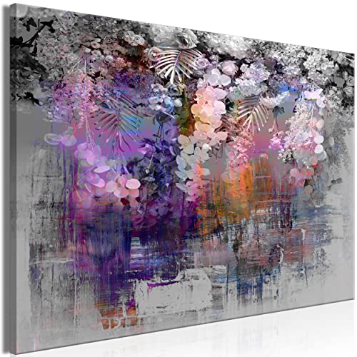 decomonkey Bilder Blumen 90x60 cm 1 Teilig Leinwandbilder Bild auf Leinwand Vlies Wandbild Kunstdruck Wanddeko Wand Wohnzimmer Wanddekoration Deko Abstrakt Pflanzenmotiv Grau Pastelle Modern Art von decomonkey