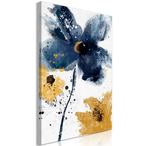 decomonkey Bilder Blumen Blau Gelb 40x60 cm 1 Teilig Leinwandbilder Bild auf Leinwand Vlies Wandbild Kunstdruck Wanddeko Wand Wohnzimmer Wanddekoration Deko Natur Pflanzen Abstrakt Design von decomonkey