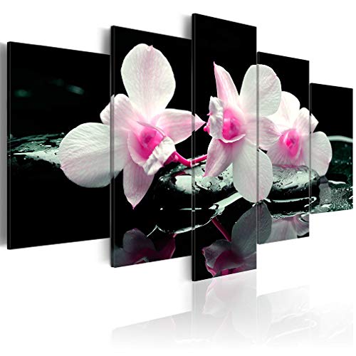 decomonkey Bilder Blumen Orchidee 200x100 cm XXL 5 Teilig Leinwandbilder Bild auf Leinwand Wandbild Kunstdruck Wanddeko Wand Wohnzimmer Wanddekoration Deko Natur Spa Zen von decomonkey