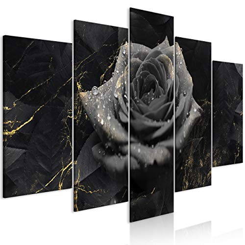 decomonkey Bilder Blumen Rose 100x50 cm 5 Teilig Leinwandbilder Bild auf Leinwand Wandbild Kunstdruck Wanddeko Wand Wohnzimmer Wanddekoration Deko Abstrakt schwarz von decomonkey