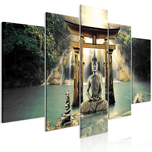 decomonkey Bilder Buddha 100x50 cm 5 Teilig Wandbild Groß Leinwandbild XXL Deko Wohnzimmer Schlafzimmer Wanddeko Pictures For Wall Poster Wall Painting Zen Orient von decomonkey