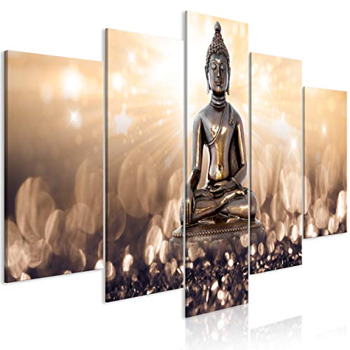 decomonkey Bilder Buddha 150x75 cm 5 Teilig Wandbild Groß Leinwandbild XXL Deko Wohnzimmer Schlafzimmer Wanddeko Pictures For Wall Poster Wall Painting Zen Orient von decomonkey