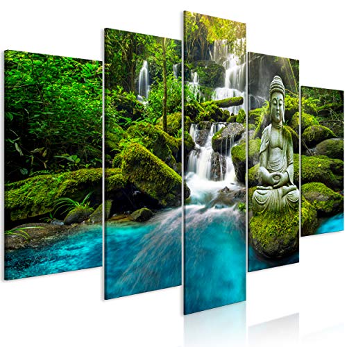 decomonkey Bilder Buddha 225x112.5 cm 5 Teilig Wandbild Groß Leinwandbild XXL Deko Wohnzimmer Schlafzimmer Wanddeko Pictures For Wall Poster Wall Painting Zen Orient von decomonkey