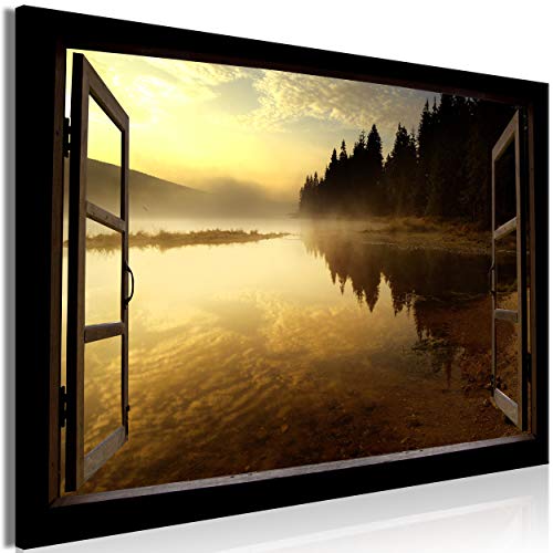 decomonkey Bilder Fensterblick Landschaft 60x40 cm 1 Teilig Leinwandbilder Bild auf Leinwand Vlies Wandbild Kunstdruck Wanddeko Wand Wohnzimmer Wanddekoration Deko Natur von decomonkey