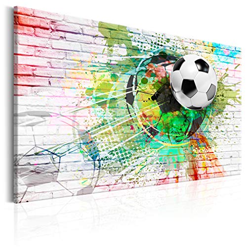 decomonkey Bilder Fußball 120x80 cm 1 Teilig Leinwandbilder Bild auf Leinwand Wandbild Kunstdruck Wanddeko Wand Wohnzimmer Wanddekoration Deko Sport Ziegel bunt Ball Kinder Kinderzimmer von decomonkey