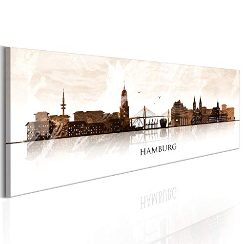 decomonkey Bilder Hamburg 150x45 cm XXL 1 Teilig Leinwandbilder Bild auf Leinwand Vlies Wandbild Kunstdruck Wanddeko Wand Wohnzimmer Wanddekoration Deko Stadt Aquarell city bunt von decomonkey