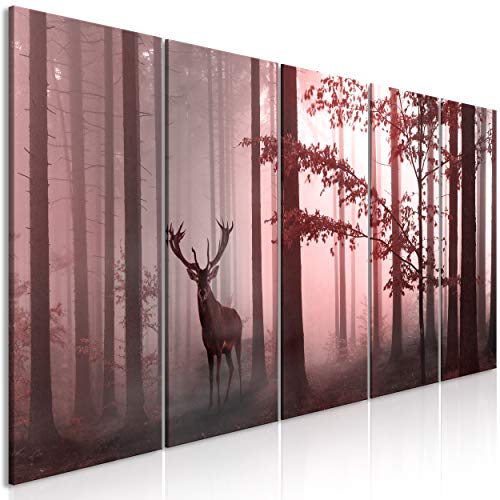 decomonkey Bilder Hirsch 100x40 cm 5 Teilig Leinwandbilder Bild auf Leinwand Wandbild Kunstdruck Wanddeko Wand Wohnzimmer Wanddekoration Deko Tiere Wald Natur von decomonkey