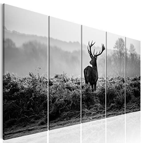 decomonkey Bilder Hirsch 150x60 cm 5 Teilig Leinwandbilder Bild auf Leinwand Wandbild Kunstdruck Wanddeko Wand Wohnzimmer Wanddekoration Deko Tiere Sonne Sonnenuntergang Natur Landschaft von decomonkey