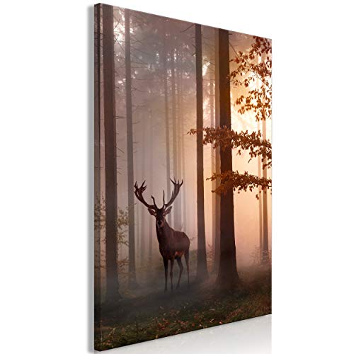 decomonkey Bilder Hirsch 40x60 cm 1 Teilig Leinwandbilder Bild auf Leinwand Vlies Wandbild Kunstdruck Wanddeko Wand Wohnzimmer Wanddekoration Deko Natur Tiere Wald von decomonkey