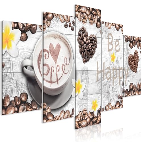 decomonkey Bilder Kaffee Coffee 100x50 cm 5 Teilig Leinwandbilder Bild auf Leinwand Vlies Wandbild Kunstdruck Wanddeko Wand Wohnzimmer Wanddekoration Küche Kaffeebohnen Kaffeemaschine Kaffeetasse von decomonkey