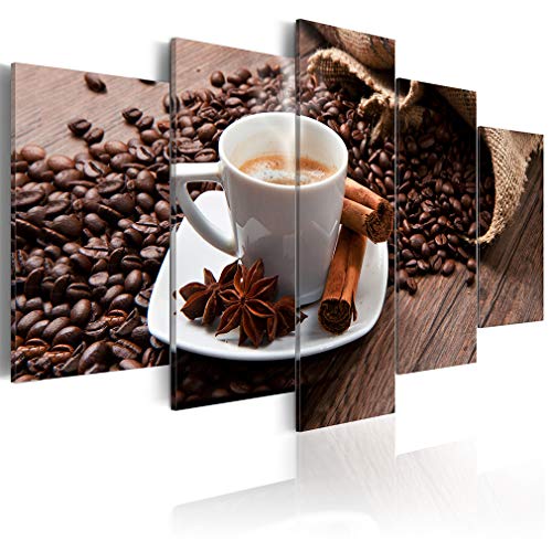 decomonkey Bilder Kaffee Coffee 150x75 cm XXL 5 Teilig Leinwandbilder Bild auf Leinwand Vlies Wandbild Kunstdruck Wanddeko Wand Wohnzimmer Wanddekoration Küche Kaffeebohnen Kaffeemaschine von decomonkey