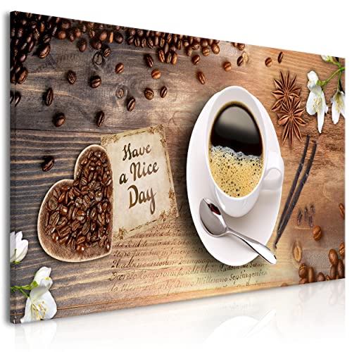 decomonkey Bilder Kaffee Küche 100x45 cm 1 Teilig Leinwandbilder Bild auf Leinwand Vlies Wandbild Kunstdruck Wanddeko Wand Wohnzimmer Wanddekoration Deko Kochen Caffe Herz Blumen Brett von decomonkey