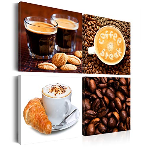 decomonkey Bilder Küche Kaffee 4 Teilig- jedes Teil 20x20 cm | Leinwandbilder Bild auf Leinwand Vlies Wandbild Kunstdruck Wanddeko Wand Wohnzimmer Wanddekoration Deko Coffee von decomonkey