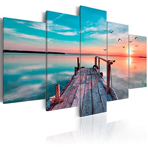 decomonkey Bilder Landschaft 200x100 cm XXL 5 Teilig Leinwandbilder Bild auf Leinwand Wandbild Kunstdruck Wanddeko Wand Wohnzimmer Wanddekoration Deko Natur Meer von decomonkey