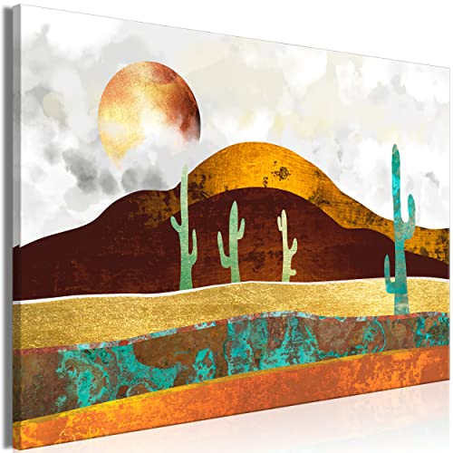 decomonkey Bilder Landschaft 60x40 cm 1 Teilig Leinwandbilder Bild auf Leinwand Vlies Wandbild Kunstdruck Wanddeko Wand Wohnzimmer Wanddekoration Deko Modern Abstrakt Kaktus Sonne Berge von decomonkey