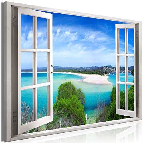 decomonkey Bilder Landschaft Natur 60x40 cm 1 Teilig Leinwandbilder Bild auf Leinwand Vlies Wandbild Kunstdruck Wanddeko Wand Wohnzimmer Wanddekoration Deko Meer Fensterblick von decomonkey