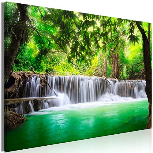 decomonkey Bilder Landschaft Wald 60x40 cm 1 Teilig Leinwandbilder Bild auf Leinwand Vlies Wandbild Kunstdruck Wanddeko Wand Wohnzimmer Wanddekoration Deko Bäume Natur Wasserfall von decomonkey