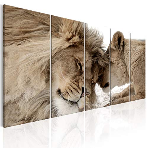 decomonkey Bilder Löwe 225x90 cm 5 Teilig Leinwandbilder Bild auf Leinwand Wandbild Kunstdruck Wanddeko Wand Wohnzimmer Wanddekoration Deko Tiere Afrika Katze braun beige von decomonkey