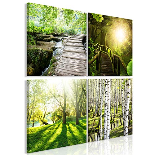 decomonkey Bilder Natur Wald 4 Teilig- jedes Teil 20x20 cm | Leinwandbilder Bild auf Leinwand Vlies Wandbild Kunstdruck Wanddeko Wand Wohnzimmer Wanddekoration Deko Baum Landschaft von decomonkey