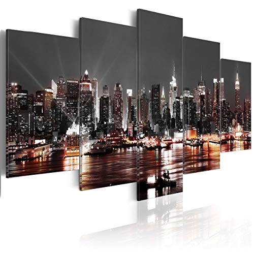 decomonkey Bilder New York 100x50 cm 5 Teilig Leinwandbilder Bild auf Leinwand Wandbild Kunstdruck Wanddeko Wand Wohnzimmer Wanddekoration Deko Stadt City Architektur Panorama von decomonkey