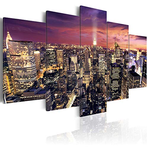 decomonkey Bilder New York 150x75 cm 5 Teilig Leinwandbilder Bild auf Leinwand Wandbild Kunstdruck Wanddeko Wand Wohnzimmer Wanddekoration Deko von decomonkey