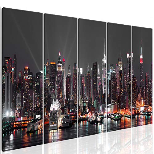 decomonkey Bilder New York 225x90 cm XXL 5 Teilig Leinwandbilder Bild auf Leinwand Wandbild Kunstdruck Wanddeko Wand Wohnzimmer Wanddekoration Deko Panorama Hochhäuser City von decomonkey