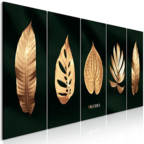 decomonkey Bilder Precious 100x40 cm 5 Teilig Leinwandbilder Bild auf Leinwand Vlies Wandbild Kunstdruck Wanddeko Wand Wohnzimmer Wanddekoration Deko Pflanzen Laub Abstrakt Monstera en Schwarz von decomonkey