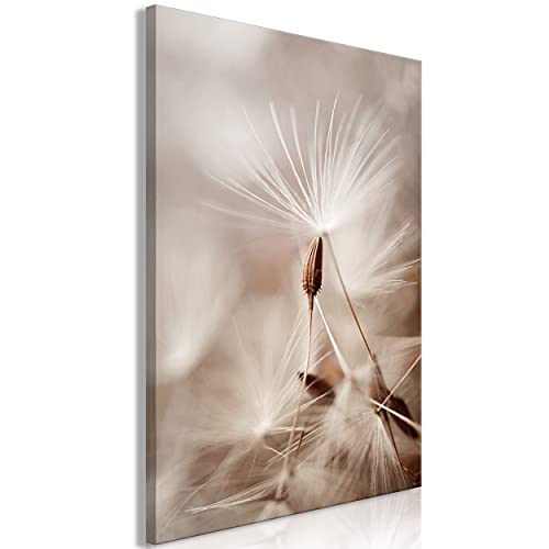 decomonkey Bilder Pusteblume 40x60 cm 1 Teilig Leinwandbilder Bild auf Leinwand Vlies Wandbild Kunstdruck Wanddeko Wand Wohnzimmer Wanddekoration Deko Löwenzahn Pflanzen Natur Blumen beige braun von decomonkey