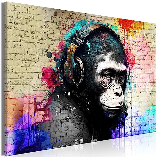 decomonkey Bilder Street Art 60x40 cm 1 Teilig - Leinwandbilder Bild auf Leinwand Vlies Wandbild Kunstdruck Wanddeko Wand Wohnzimmer Wanddekoration Deko Urban Ziegel Affe von decomonkey