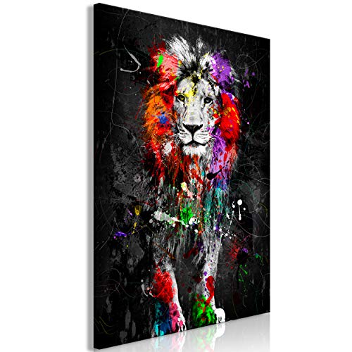 decomonkey Bilder Tiere Abstrakt 40x60 cm 1 Teilig Leinwandbilder Bild auf Leinwand Vlies Wandbild Kunstdruck Wanddeko Wand Wohnzimmer Wanddekoration Deko Löwe schwarz bunt von decomonkey