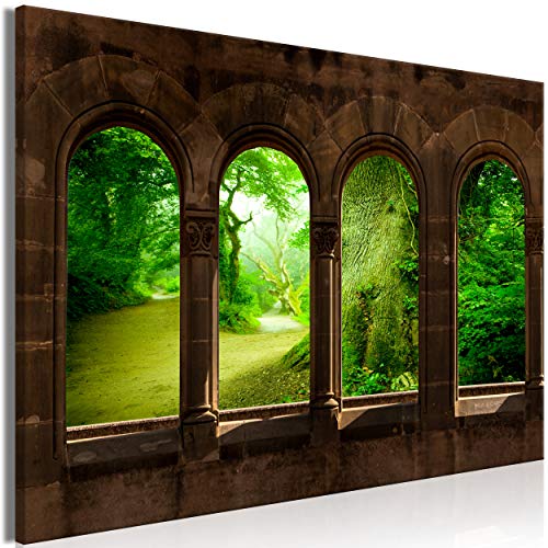 decomonkey Bilder Wald Natur 60x40 cm 1 Teilig Leinwandbilder Bild auf Leinwand Vlies Wandbild Kunstdruck Wanddeko Wand Wohnzimmer Wanddekoration Deko Fensterblick von decomonkey