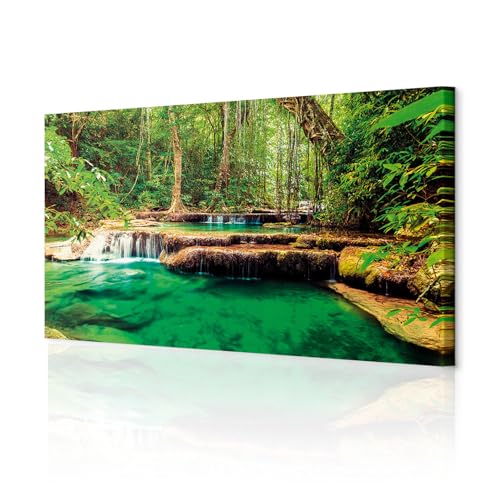 decomonkey Bilder Wasserfall 135x45 cm 1 Teilig Leinwandbilder Bild auf Leinwand Vlies Wandbild Kunstdruck Wanddeko Wand Wohnzimmer Wanddekoration Deko Wald Natur Landschaft von decomonkey