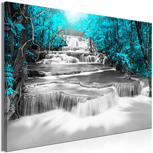 decomonkey Bilder Wasserfall 60x40 cm 1 Teilig Leinwandbilder Bild auf Leinwand Vlies Wandbild Kunstdruck Wanddeko Wand Wohnzimmer Wanddekoration Deko Wald Baum von decomonkey